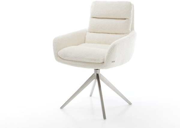 Esszimmerstuhl Abelia-Flex mit Armlehnen Bouclé Weiß Kreuzgestell breit Edelstahl