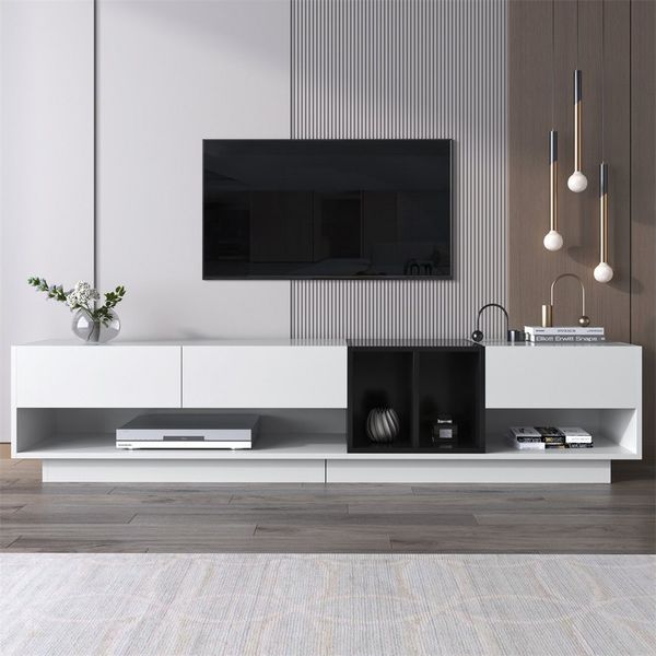 XDeer TV-Schrank TV-Schrank, Lowboard, Kombination in Hochglanz-Weiß und Schwarz Farbblockierendes Design, Schubladen, Fächer, mehrere Stauräume