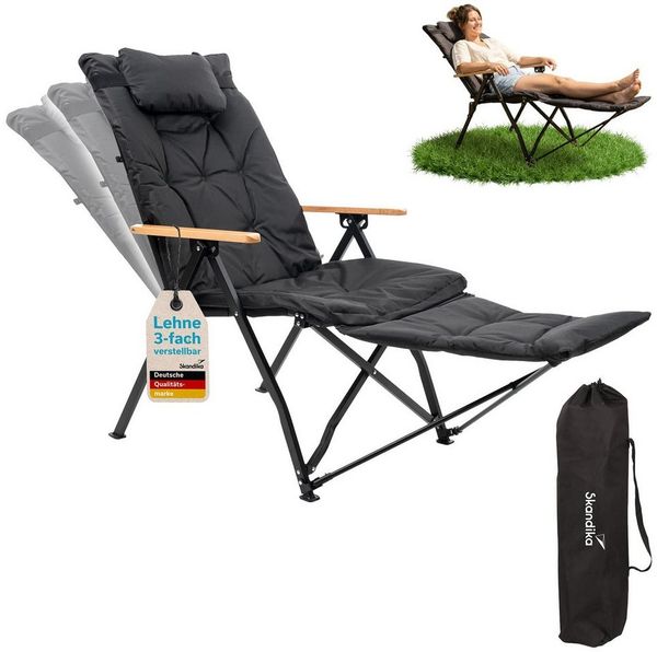 Skandika Campingstuhl Nojata Plus, Hochlehner faltbar, mit Fußablage & Kissen (3-fach verstellbare Rückenlehne, Max. Benutzergewicht 120 kg), Sitzhöhe 44 cm, 5,9 kg leicht, Sitzfläche 45x50 cm, Anti-Rutsch-Füße