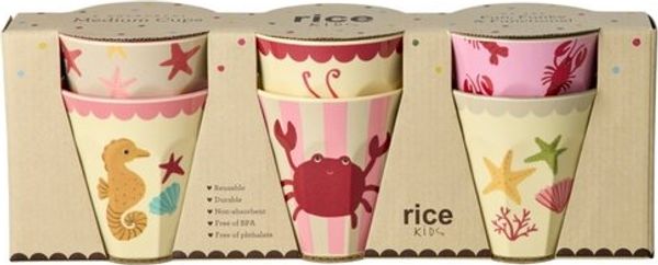 rice Kinderbecher Rice Melamin 6er-SET Becher Medium - Ocean Print Rot, 6-tlg, Melamin