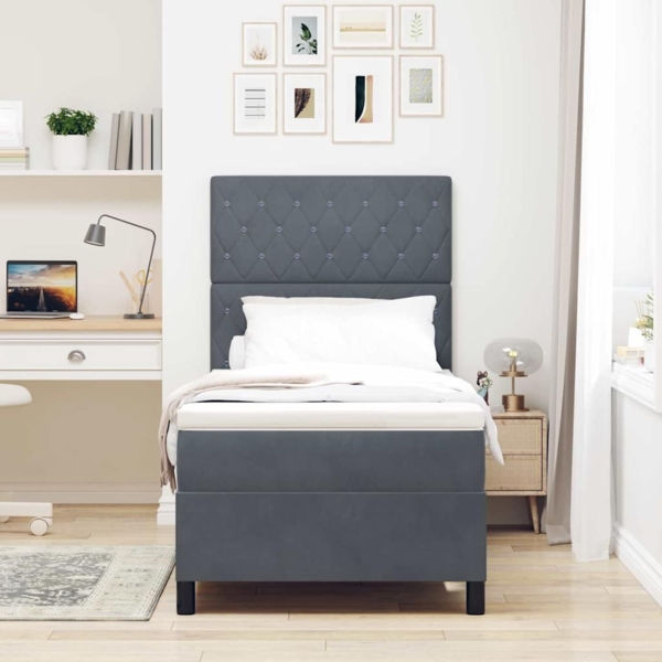 vidaXL Boxspringbett mit Matratze Dunkelgrau 100 x 200 cm Samt 3339747 Bild 3