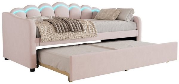 REDOM Polsterbett Schlafsofa Tagesbett mit ausziehbarem Einzelbett und Fernbedienung (Samt, farbwechselndes Umgebungslicht, Fernbedienung,minimalistisches Styling, Einzelbett Gästebett 90x200 cm), ohne Matratze