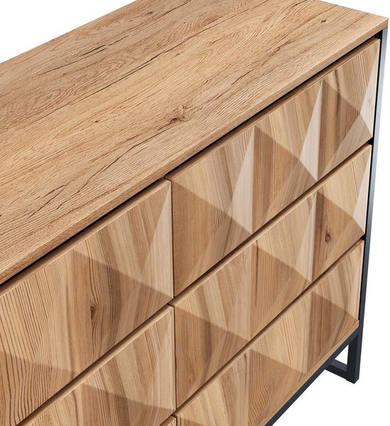 Sideboard 6 Schubladen, Schwarz und Holz mit Metallgestell und verdeckten Griffleisten, 120 x 40 x 80 cm Bild 7