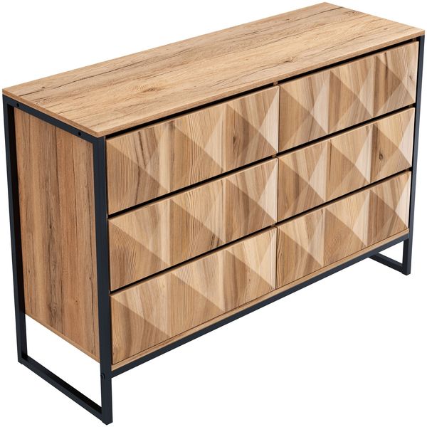Sideboard 6 Schubladen, Schwarz und Holz mit Metallgestell und verdeckten Griffleisten, 120 x 40 x 80 cm Bild 10
