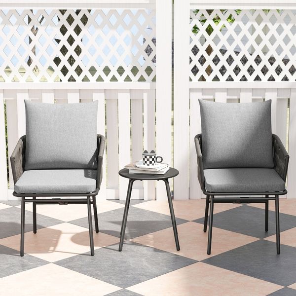 Bistro Set 3-teilig Garten PE Rattan mit Kissen abnehmbar Armlehnstühle Tisch Terrasse