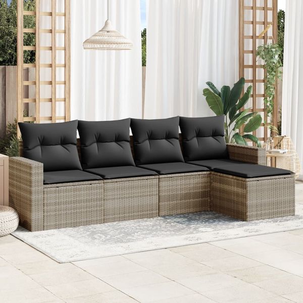vidaXL 5-tlg. Garten-Sofagarnitur mit Kissen Hellgrau Poly Rattan 3251229