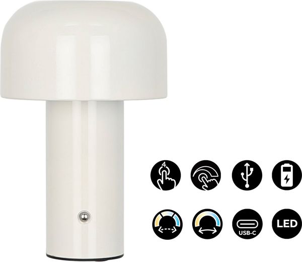 OTTO home LED Tischleuchte Ronno, Dimmer, Dimmfunktion, Ein-/Ausschalter, Farbsteuerung, USB-Ladefunktion, mehrere Helligkeitsstufen, LED fest integriert, warmweiß - kaltweiß, USB-C, Akku, Typ-C-Ladekabel, CCT, Tischlampe kabellos, Akkulampe