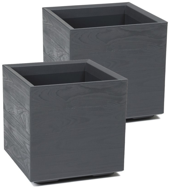 Kreher Pflanzkübel 'Eco Wood' in Anthrazit aus recyceltem Kunststoff (2 St)