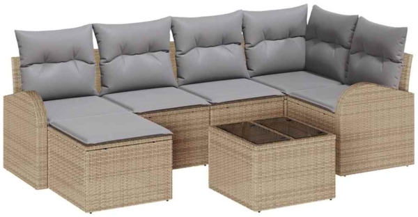 vidaXL Gartensofa-set 7 pcs Beige Poly-Rattan 3346120
