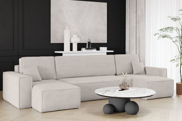 Wohnlandschaft Schlafsofa Sofa MARIS Stoff Poso Altweiß