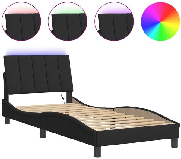 Einzelbettgestell Design für Erwachsene mit LED ohne Matratze Schwarz 80x200 cm Samt d3577e
