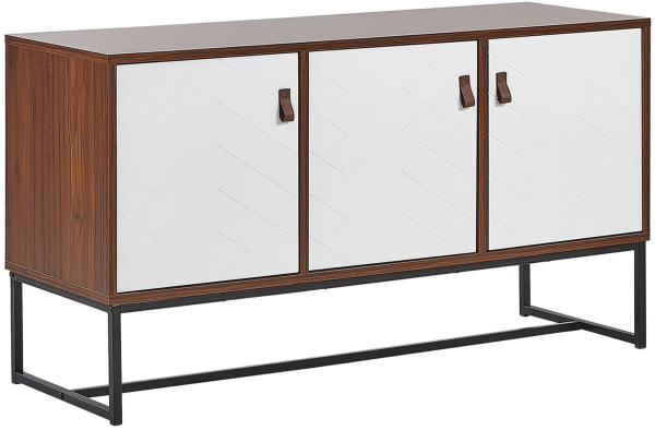 Sideboard dunkler Holzfarbton / weiß 3 Schränke NUEVA