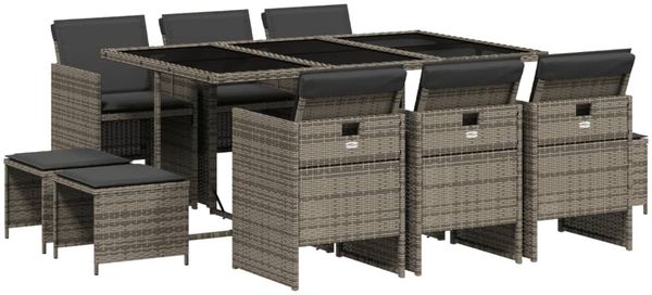 vidaXL 11-tlg. Garten-Essgruppe mit Kissen Grau Poly Rattan 3277735