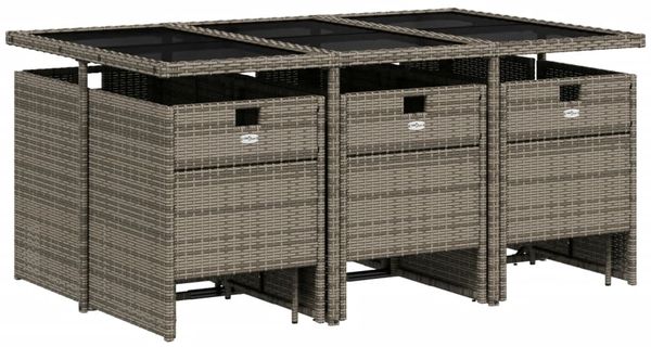 vidaXL 11-tlg. Garten-Essgruppe mit Kissen Grau Poly Rattan 3277735 Bild 2