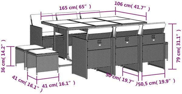 vidaXL 11-tlg. Garten-Essgruppe mit Kissen Grau Poly Rattan 3277735 Bild 10