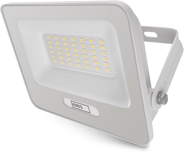 EMOS - LED Aluminium-Strahler GLARO 30 W - IP65 wasserdichtes Flutlicht für Feuchtraum und Außen - superhell 3 000 lm, Neutralweiß 4 000 K, Lebensdauer 20 000 h - 20 cm Gummi-Anschlusskabel - weiß
