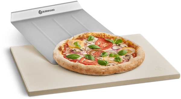 BURNHARD® Pizzastein mit Pizzaschaufel, Cordierit, extra krosses Backergebnis, hitzebeständig, Edelstahl-Schaufel, für Backofen & Grill, 45x35 cm, Zubehör Set – Pizzastein Set Deluxe - Multi-Color - #946805