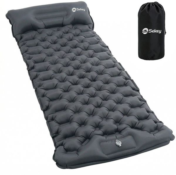 Sekey Selbstaufblasende Isomatte mit Kissen, Outdoor 10cm dicke Campingmatte Ultraleicht, Grau