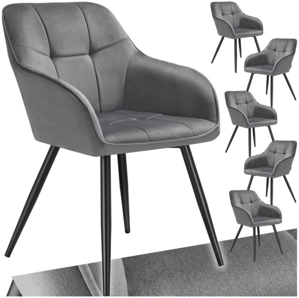 tectake Esszimmerstuhl Stuhl Marilyn, Samtoptik, gesteppt (Set, 6 St), Extra weicher Samtbezug mit elegantem Steppmuster