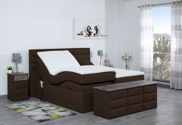 Meisterbetten Boxspringbett Pino 100x200 in WT-Dunkel Braun, Matratzenbezug Nano, Ergoflex-Topper