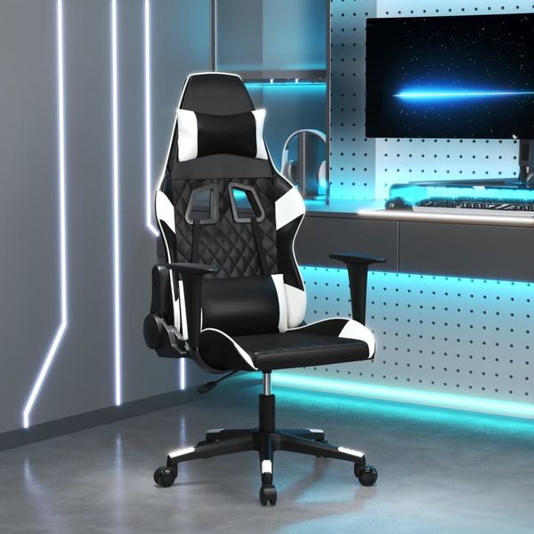 Gaming-Stuhl, Schreibtischstuhl, Bürostuhl mit Massagefunktion Schwarz und Weiß Kunstleder
