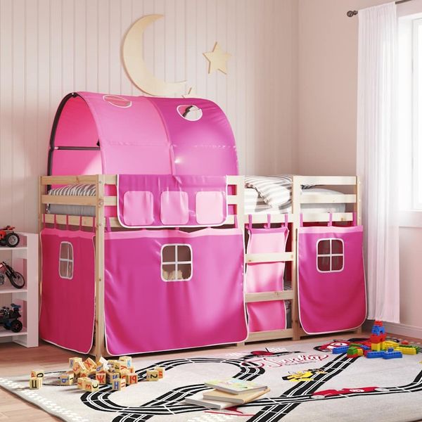 vidaXL Etagenbett mit Vorhängen Rosa 90x200 cm Massivholz Kiefer 3283984