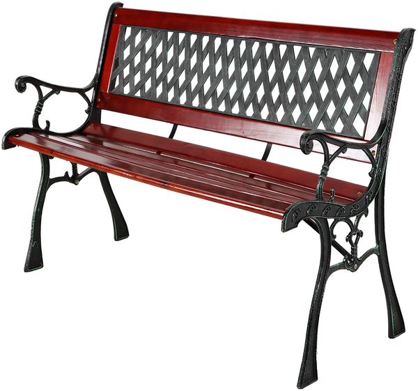 Massivholz Gartenbank Parkbank Metall pulverbeschichtet und Hartkunststoff Braun/Schwarz