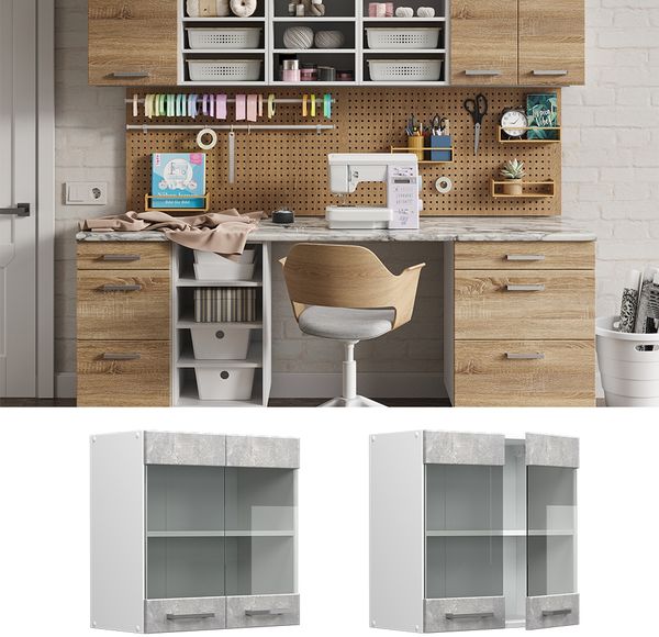 Hängeschrank R-Line Beton 60 cm mit Glastüren Vicco Bild 2