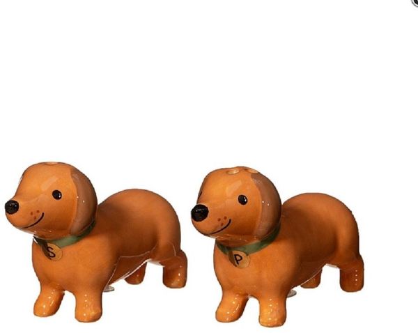 Sass & Belle Salz- / Pfefferstreuer Dackel, (Keramik, 2-tlg), Dachshund Sausage Dog Braun