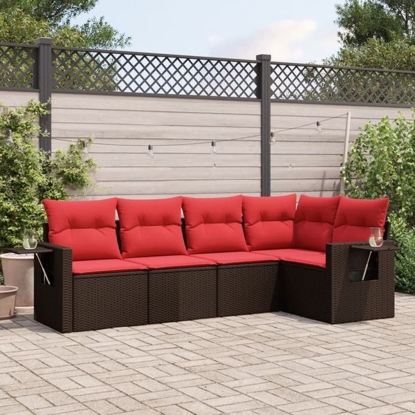 vidaXL 5-teiliges Gartensofa-Set mit Kissen, braun, Polyrattan 3220133
