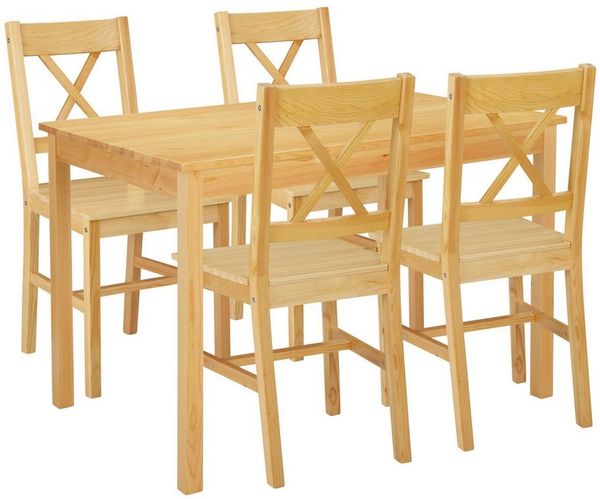 OTTO home Essgruppe Willow, (Set, 5-tlg), Esstisch mit 4 Stühlen, aus massivem Kiefernholz