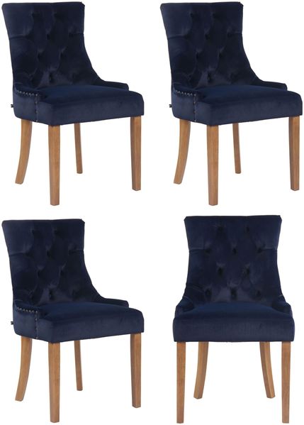 CLP 4er Set Esszimmerstuhl Aberdeen Samt Antikes Design mit Gestell aus Kautschukho,blau antik-hell