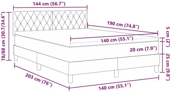 vidaXL LED Boxspringbett mit Matratze Hellgrau 140 x 190 cm Samt 3342584 Bild 12