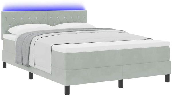 vidaXL LED Boxspringbett mit Matratze Hellgrau 140 x 190 cm Samt 3342584 Bild 3