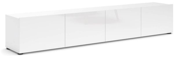 Dmora Fernsehschrank Ame, Ständer für Wohnzimmerfernseher, Niedriges Wohnzimmer-Sideboard, TV-Ständerbasis, Made in Italy, 225x38h39 cm, Glänzendes Weiß