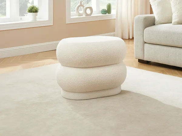 Vente-unique - LECINIO Pouf Stoff Weiß - B 46 cm x H 40 cm x L 60 cm