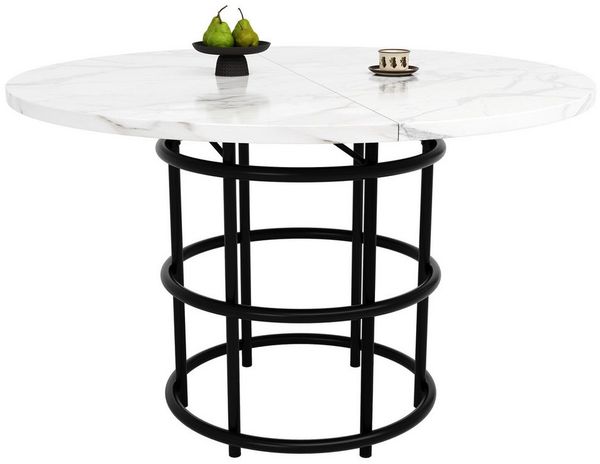 BlingBin Esstisch Luxuriöser Runder Tisch für 4-6 Personen, Küchentisch Kaffeetisch (Marmorierte Tischplatte aus MDF, 1-St, Produktgröße: 100*100*76cm, Tragendes Gewicht: 60KG), Geeignet für Esszimmer und Wohnzimmer, Ring Tischbeine