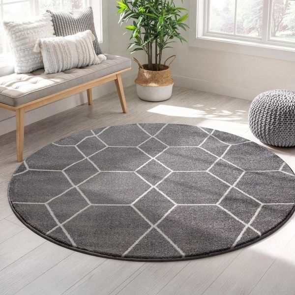 Sanat Teppich Trellis, rund, Höhe: 10 mm, Kurzflor, skandi, boho, auch als Läufer und in rund