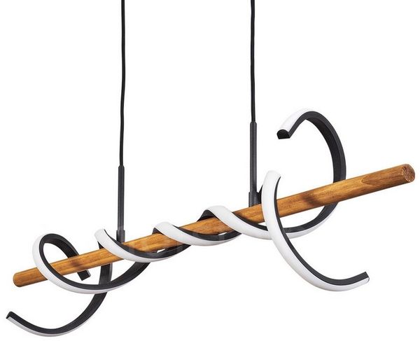 hofstein Pendelleuchte dimmbare Hängelampe aus Metall/Holz/Kunststoff in Schwarz/Natur/Weiß, LED fest integriert, 3000 Kelvin, LED 38 Watt, 5200 Lumen, dimmbar über Lichtschalter