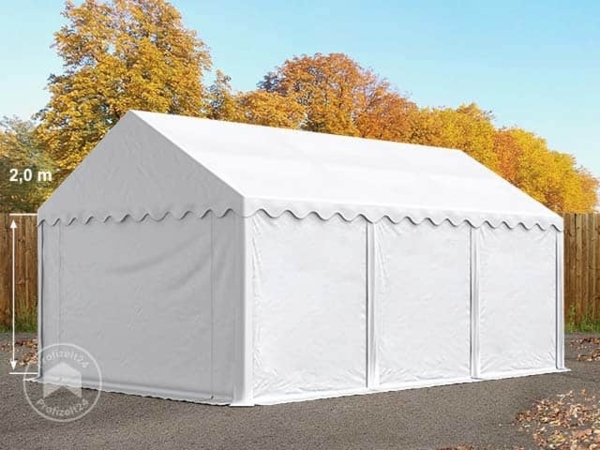 Stabiles Lagerzelt 4x6 m Unterstand mit Bodenrahmen und Dachverstärkung PVC Plane 800 N weiß 100% wasserdicht Zelthalle Weidezelt