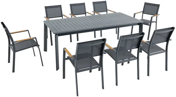 Vente-unique - MACILA Garden dining set Metall Grau - B 100 cm60 cm x H 75 cm89 cm x L 205 cm57 cm286,5 cm