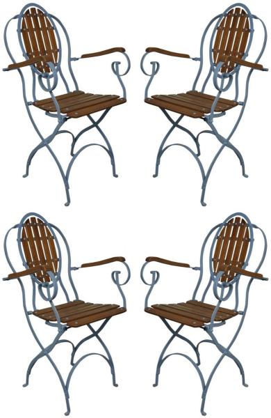 Casa Padrino Jugendstil Garten Stuhl 4er Set mit Armlehnen Hellblau / Dunkelbraun - Klappbare Garten Stühle im Jugendstil - Nostalgische Garten Möbel - Gastronomie Möbel - Barock & Jugendstil Möbel