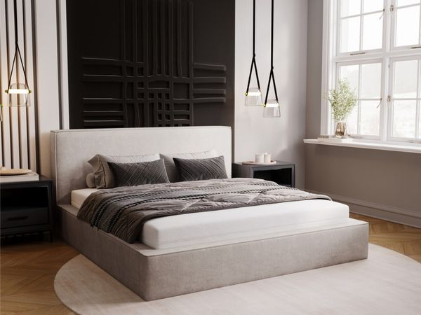 GRAINGOLD Monaco Doppelbett 120x200, Polsterbett mit Bettkasten und Kopfteil, Velour-Stoff, Hellgrau