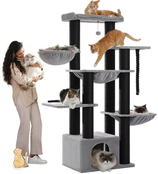 PAWZ Road Kratzbaum Kratzbaum Grosse Katzen stabil 13 Sisalpfosten(11cm), XXL 169 cm, Schwarz