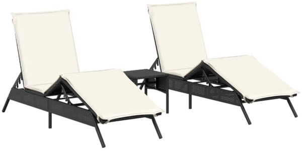 vidaXL Sonnenliegen 2 Stk. mit Tisch Schwarz Poly Rattan 4002710
