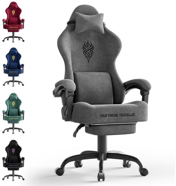 Huracan Gaming-Stuhl Massage Gaming Sessel mit Fußstütze 90-135° Rückenlehne einstellbar, Bürostuhl Ergonomisch,Verstellbarem Lenden- & Kopfkissen,mit Fußstütze