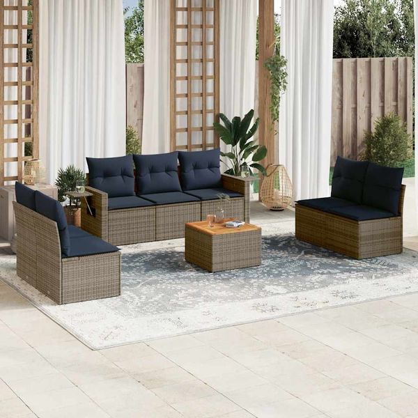 vidaXL 8-teiliges Gartensofa-Set mit Kissen, grau, Polyrattan 3224521
