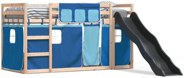 vidaXL Etagenbett mit Rutsche und Gardinen Blau 90x200 cm 3284108
