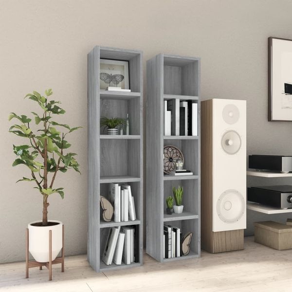 vidaXL CD-Regale 2 Stk. Grau Sonoma 21x16x93,5 cm Holzwerkstoff 815319