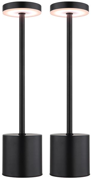 2er Set LED Tischleuchte, Metall, schwarz, Touchdimmer, Akku, H 34,3 cm